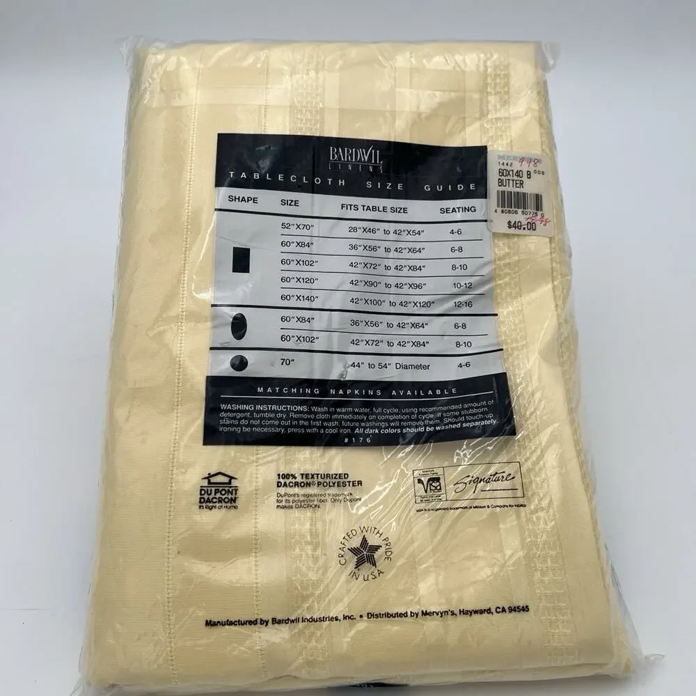 NOS Bardwil Linens Satin Splendor Soil Release Tablecloth 60x140” Oblong Butter